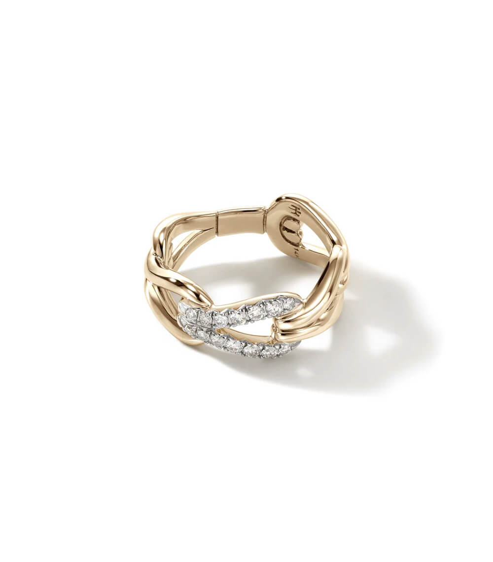 Anillo Surf Link, Oro, Diamantes, Ancho