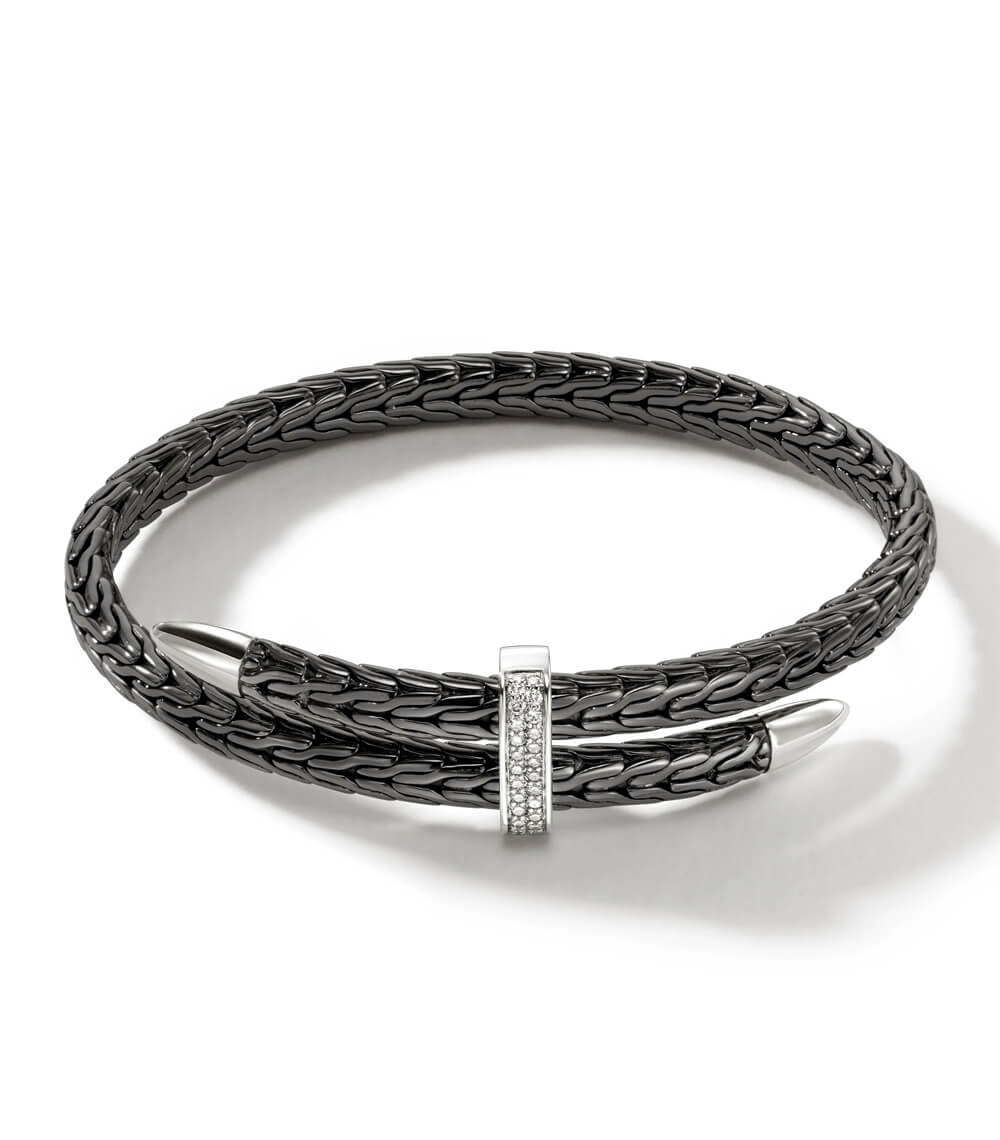 Brazalete Flexible Spear, Plata Oscura, Diamantes